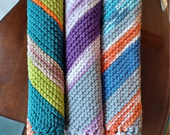 Hand-knitted cotton hand towels, guest towels, kitchen towels.