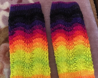 Multi colored hand-knitted women leg warmers