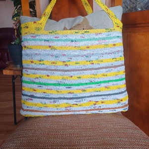 Eco friendly Shopping Bag/Market Bag or Beach Tote/Handmade crochet tote/Reusable Grocery Bag/Plarn tote