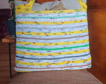 Eco friendly Shopping Bag/Market Bag or Beach Tote/Handmade crochet tote/Reusable Grocery Bag/Plarn tote