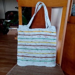 Eco friendly Shopping bag/Market bag or Beach Tote/Handmade Crochet Tote/Reusable Grocery Bag/Plarn tote