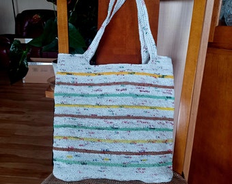 Eco friendly Shopping bag/Market bag or Beach Tote/Handmade Crochet Tote/Reusable Grocery Bag/Plarn tote