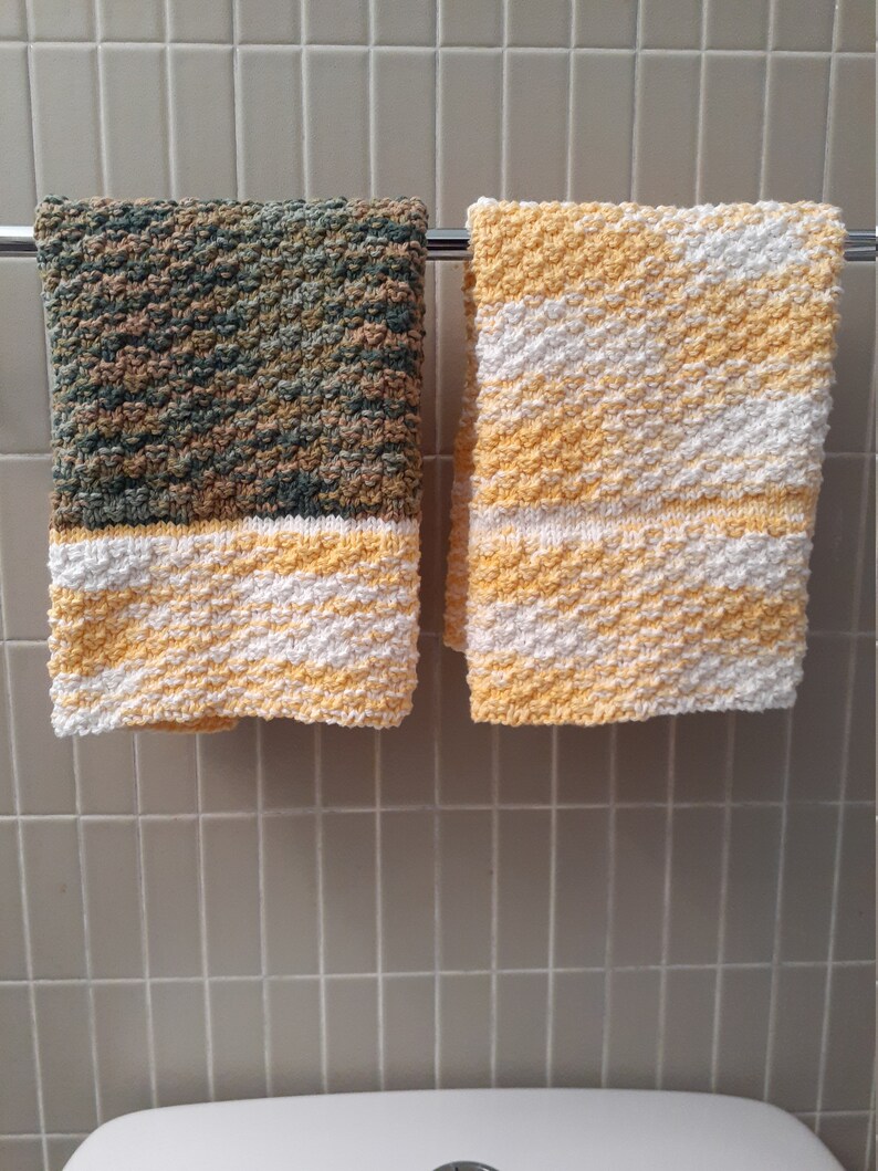 Handknitted Cotton Hand Towels, Guest Towels, Kitchen Towels, Knit
