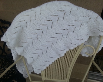 White hand knit baby blanket/Car seat cover/Stroller blanket