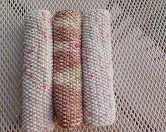 Hand-knitted cotton hand towels, guest towels, kitchen towels.