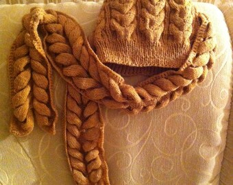 Hand knit women  winter set Scarf and Hat