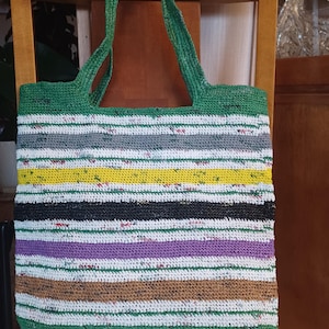 Eco friendly Shopping Bag/Market Bag or Beach Tote/Handmade crochet tote/Reusable Grocery Bag/Plarn tote