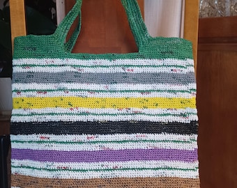 Eco friendly Shopping Bag/Market Bag or Beach Tote/Handmade crochet tote/Reusable Grocery Bag/Plarn tote