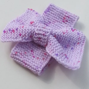 Purple hand-knit newborn/baby headband with a bow/baby ear warmer image 2