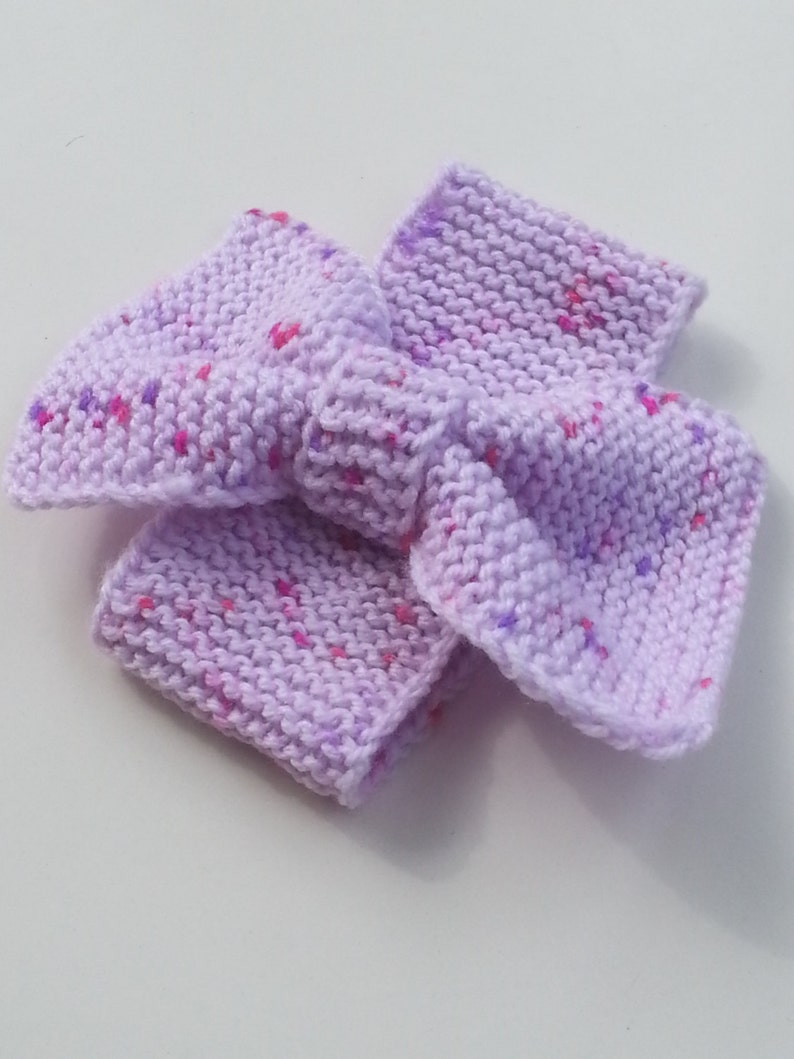 Purple hand-knit newborn/baby headband with a bow/baby ear warmer image 2