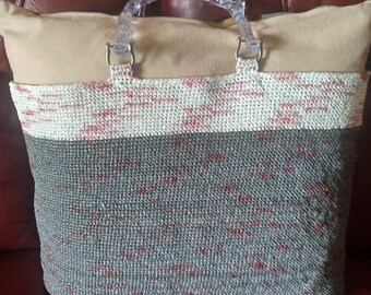 Eco friendly Shopping Bag/Market Bag or Beach Tote/Handmade crochet tote/Reusable Grocery Bag/Plarn tote