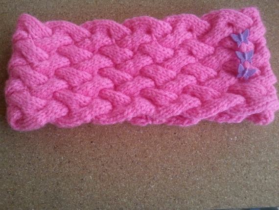 Hand-knitted hot pink ear warmer