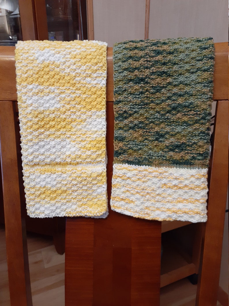 Handknitted Cotton Hand Towels, Guest Towels, Kitchen Towels, Knit