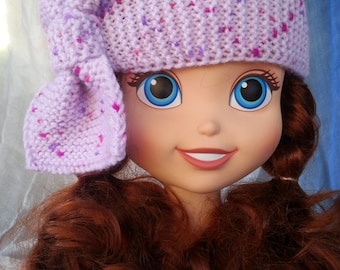 Purple hand-knit newborn/baby headband with a bow/baby ear warmer