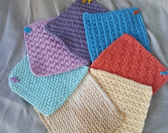 Hand-knitted newborn/baby multicolor set of washcloths.