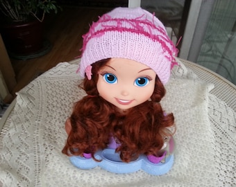 Knit Toddler Hat/Knit Girl Hat/Girls Knit Hat/Kids Knit Hat/Pink Knit Hat/Hand Knit Hat/Children Hat