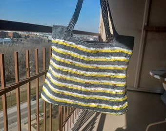 Eco friendly Shopping Bag/Market Bag or Beach Tote/Handmade crochet tote/Reusable Grocery Bag/Plarn tote