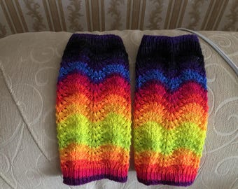 Multi colored hand-knitted women leg warmers