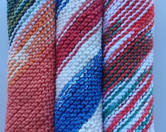 Hand-knitted cotton hand towels, guest towels, kitchen towels.