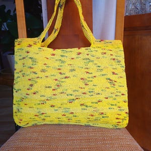 Eco friendly Shopping Bag/Market Bag or Beach Tote/Handmade crochet tote/Reusable Grocery Bag/Plarn tote