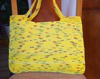 Eco friendly Shopping Bag/Market Bag or Beach Tote/Handmade crochet tote/Reusable Grocery Bag/Plarn tote