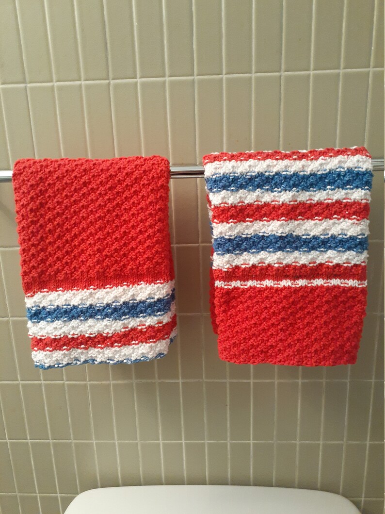 Handknitted Cotton Hand Towels, Guest Towels, Kitchen Towels, Knit