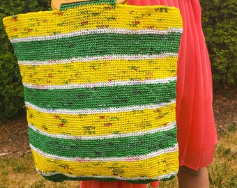 Eco  friendly Shopping Bag/Market Bag or Beach Tote/Handmade crochet tote/Reusable Grocery Bag/Plarn tote