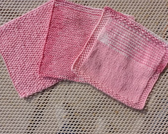 Hand-knitted cotton hand towels, guest towels, kitchen towels.