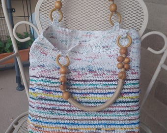 Recycled Plastic Beach/Grocery/Farmers Market Tote Bag – Eco Friendly Handmade Tote, Sustainable Waterproof Summer Bag