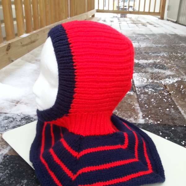 Hand Knit Kids Winter Hoodie.Great winter hat. Warm hat with neckwarmer. Gift for Kids