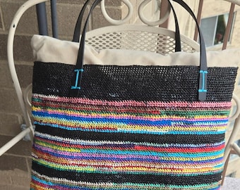 Eco friendly Shopping /Market/Beach/Handmade crochet tote/Reusable Grocery Bag/Plarn tote