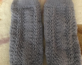 Grey hand-knitted women leg warmers