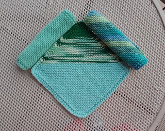 Hand-knitted cotton hand towels, guest towels, kitchen towels.