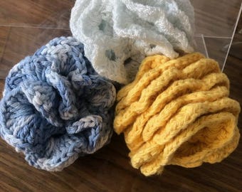 3 -PC Set, Crocheted Flower Washcloth/Dishcloths/Body wash set, Handmade Gift Set