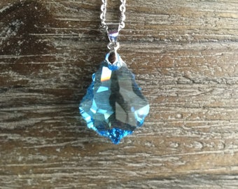 Aquamarijn barokke Oostenrijkse kristallen ketting/alle sterling zilver/blauw kristal