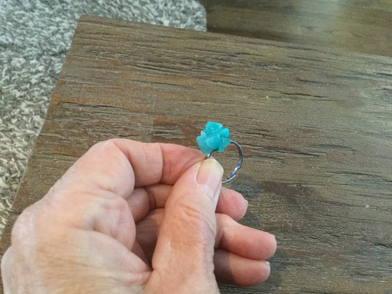 Amazonite Silver RingBlueModern BohoStainless SteeladjustableAmazonite flower ringsummer bluebrightAmazonite chipturquoise blue