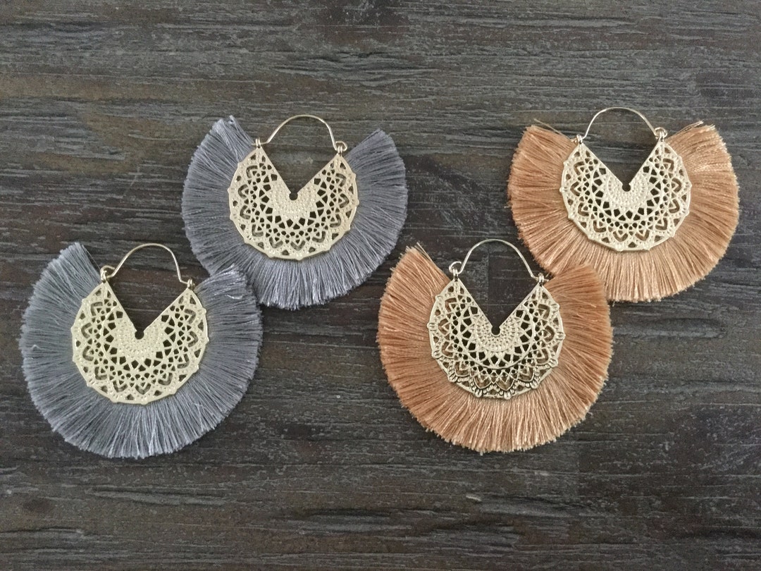 Boho Fringe Earrings: Gold Filigree, Tassel Earrings - Etsy
