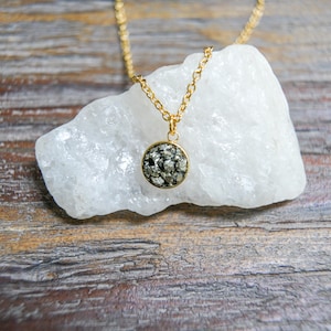 Mini Pyrite Pendant Necklace/Dime Size/Gold or Silver/petite