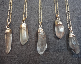 Crystal Quartz Raw Point Gold Pendant Necklace/Crystal