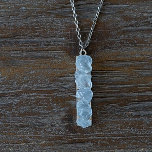 Celestite Crystal Necklace/silver or gold/rectangle/Light Blue