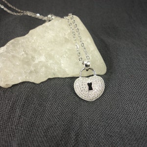 CZ Pave Sterlng Silver Heart Lock Pendant Necklace/Heart Shape Lock/Sparkling CZ/Cubic Zirconia Pave