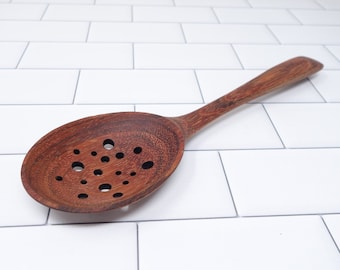 Earlywood - long handled slotted wood serving spoon / comfortable grip/ handmade / heirloom quality / perfect portion / made in usa