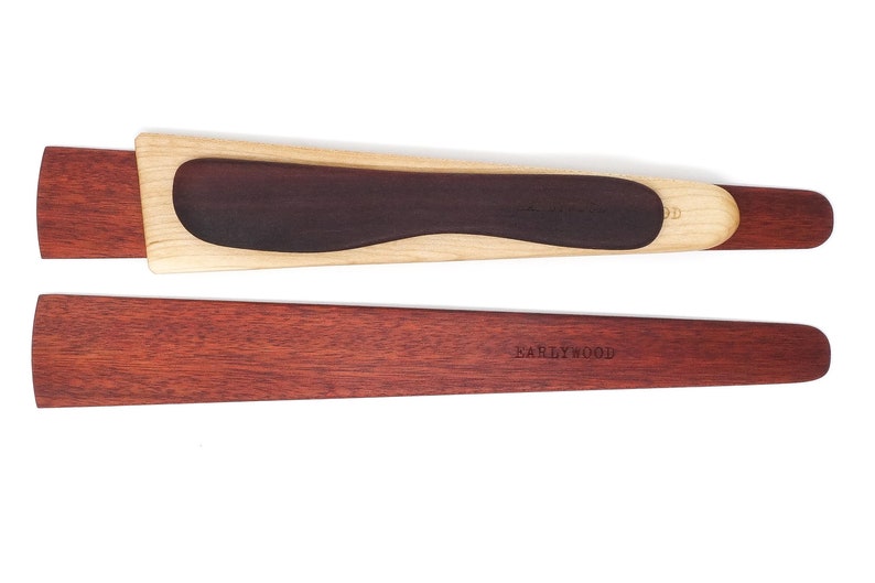 Earlywood Essentials four piece wood utensil set / two large spatulas, one scraper, one lg. spreader / made in usa / perfect gift set bloodwood-maple-ebony