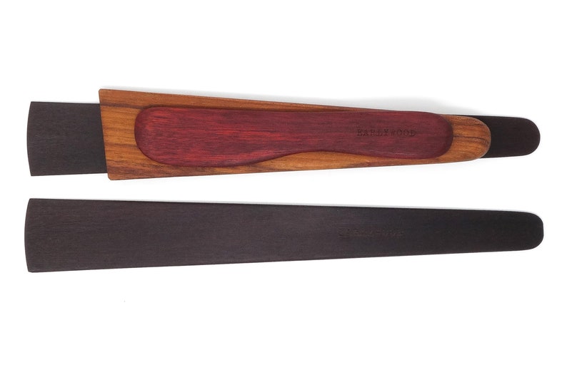 Earlywood Essentials four piece wood utensil set / two large spatulas, one scraper, one lg. spreader / made in usa / perfect gift set ebony-jatoba-bloodwood