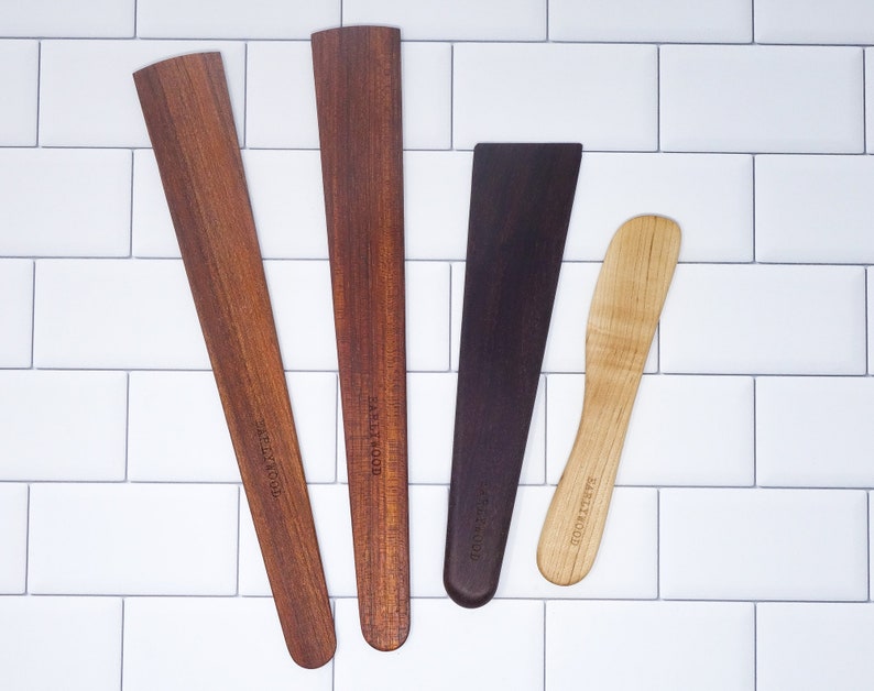 Earlywood Essentials four piece wood utensil set / two large spatulas, one scraper, one lg. spreader / made in usa / perfect gift set image 1
