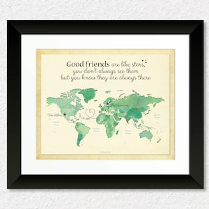 Fernfreundschaft Geschenk, Geschenk für gute Freunde, Umzug Geschenk, Geburtstag Geschenkidee, Militär Freunde Geschenk, Custom Weltkarte Kunst
