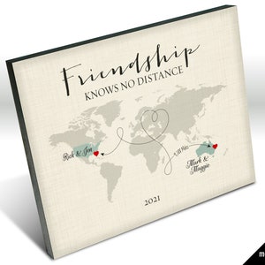 Weltkarte Freundschaft weiß keine Entfernung Geschenk, Umzug Geschenk, personalisierte Weltkarte Leinwand