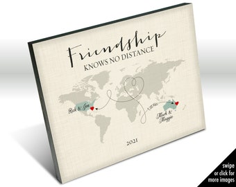 World Map Friendship Knows No Distance Gift, Moving Away Gift, Personalized World Map Canvas