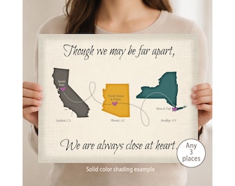 3 Place Map Print – Personalized Long Distance Gift