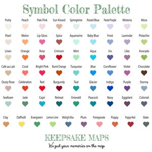 May include: A chart of 60 color swatches in the shape of hearts, with the name of each color listed below. The chart is titled "Symbol Color Palette".